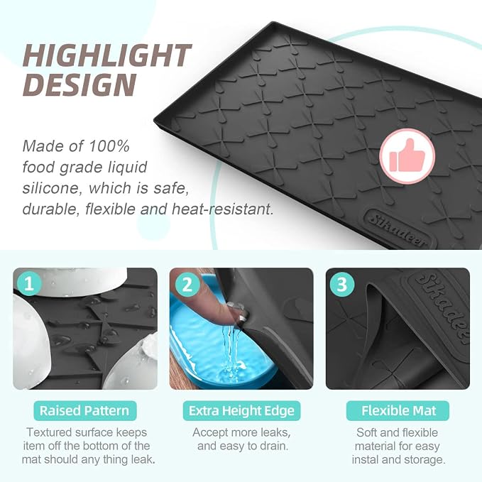 Waterproof Under Sink Mat 19" x 19" Silicone Mat Cabinet Protector | Heavy Duty Kitchen Cabinet Liner, Easy Press Drain, Home Essentials for Pet Feeding, Boots, Bathroom, Organizers & Storage - Image 5