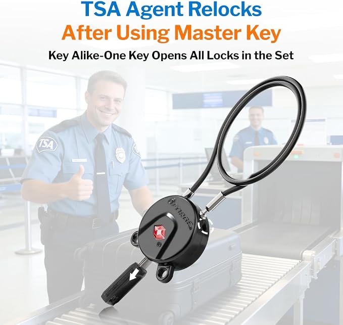 Forge TSA Approved Luggage Locks, Ultra-Secure Dimple Key Travel Lock, Extra long-15'' Cable Locks with Zinc Alloy Body - Image 3