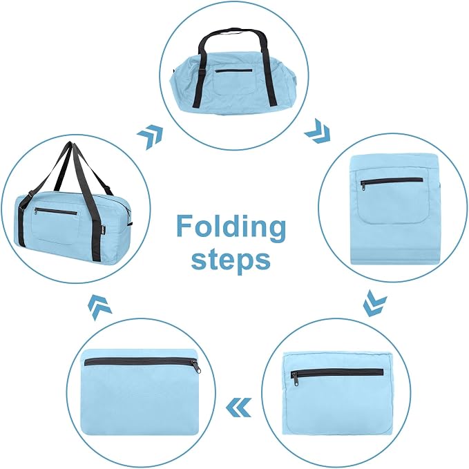 HOLYLUCK Foldable Travel Duffel Bag Luggage Great for Gym - Large Light Blue - Image 4