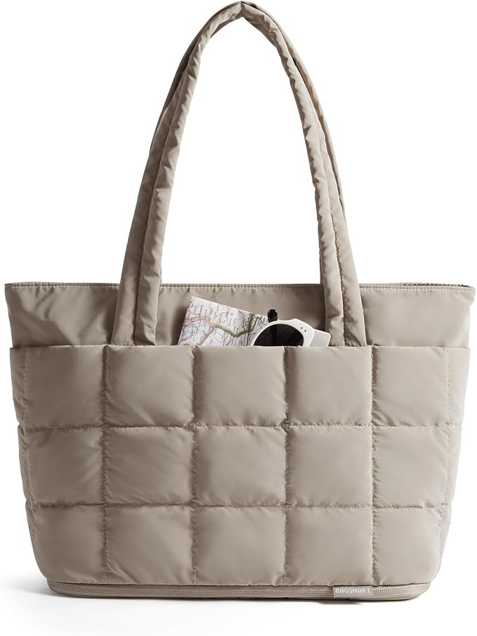 BAGSMART Expandable Tote Bag for Women, Puffer Work Tote Travel Bag | Quilted Carry On Bag for Travel Work Gym College, Waterproof Travel essentials by BAGSMART