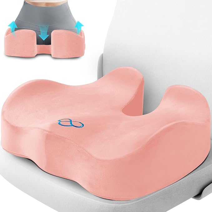 CushyOasis Seat Cushion, Gel Memory Foam Office Chair Cushions, (Pink) | Anti-Slip Back & Removable Cover, Ergonomic Tailbone Support Seat Cushion, Memory Foam Seat Cushion for Office by CushyOasis