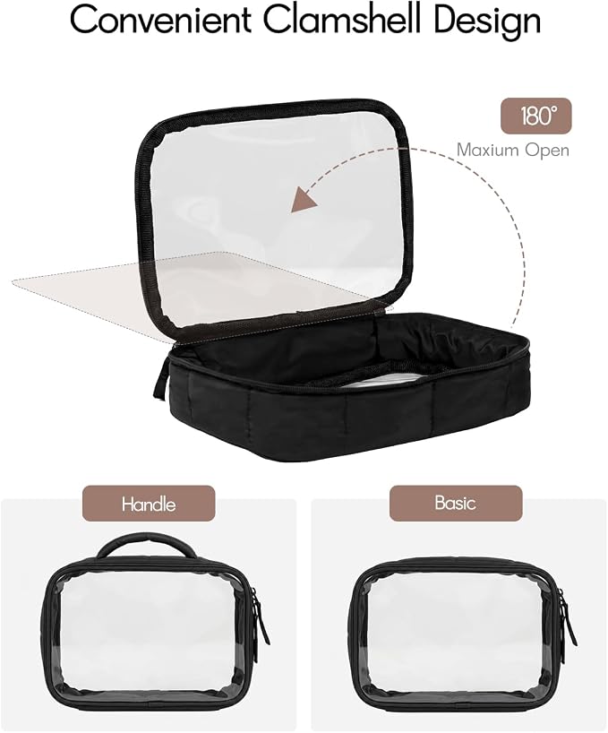 Moyad TSA Approved Toiletry Bag Clear Quart Size Travel Bags Makeup Bag | Large Opening, for Men and Women, Carry on Airline Compliant, Transparent Liquids Pouch, Puffer Black - Image 4