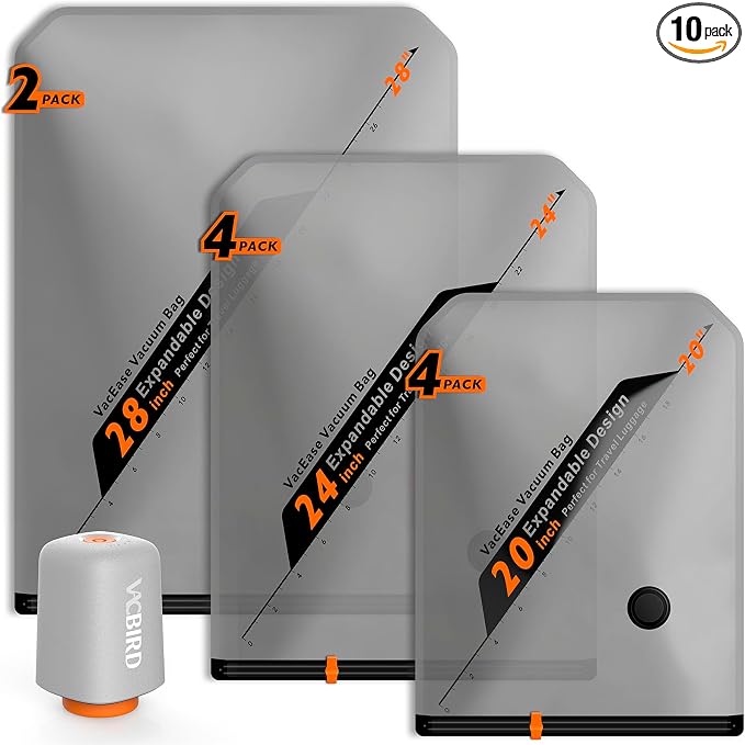 Vacbird Rechargeable Wireless Vacuum Pump + 10 Storage Bags – Compact Space Saver for Travel & Home, Perfect for Clothes, Blankets, Seasonal Organization by Vacbird