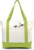 TOPDesign 6-Pack Canvas Tote Bags with an External Pocket, Reusable Grocery Shopping Bags, Top Zipper Closure, Daily Essentials (Light Green/Natural) by TOPDesign