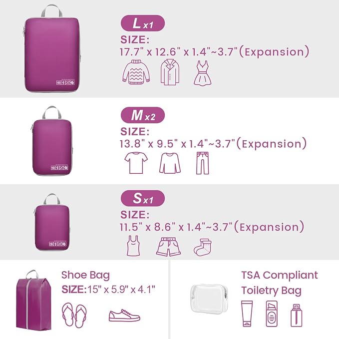 Cambond Compression Packing Cubes for Travel Women - Lightweight Luggage Organizers Bag Packing Cubes for Carry on Suitcases - Image 2