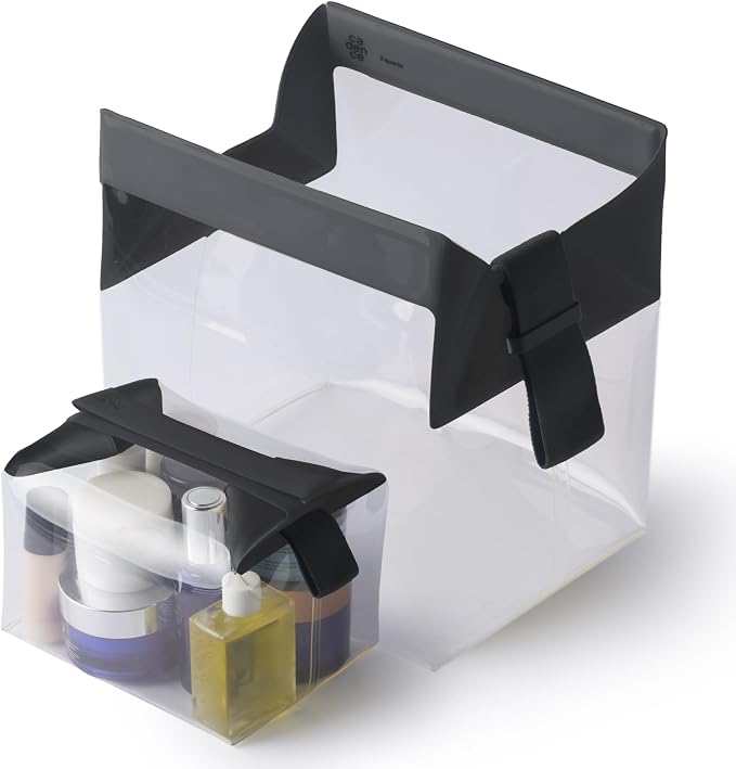 Cadence Parcel - Clear Travel Kit with Zipperless Magnetic Closure - Ink, Large - Durable, Leak-Resistant and TSA Approved Toiletry Bag - Modular Organization - Recycled TPU (2 Qt) by KeepYourCadence