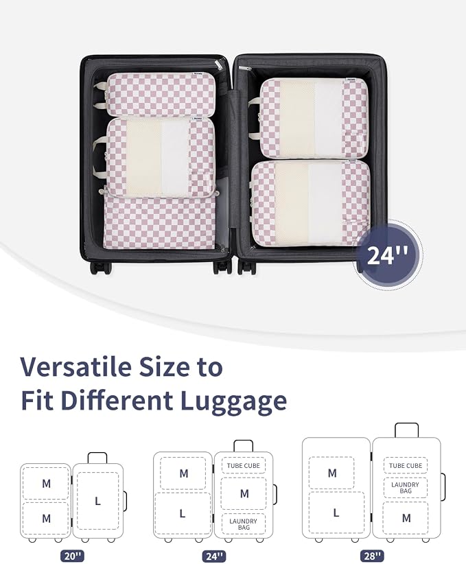 Narwey 6 Set Compression Packing Cubes for Travel Women Men, Travel Cubes for Carry On Suitcase, Durable Compression Luggage Organizer Bags - Image 2