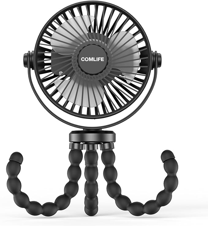 COMLIFE Baby Stroller Fan, Rechargeable Battery Operated, Max 10Hrs Cooling, 3 Speeds, 360° Rotate USB Desk Fan, Flexible Tripod Clip On Fan for Stroller Car Seat Crib Treadmill Golf Cart by COMLIFE