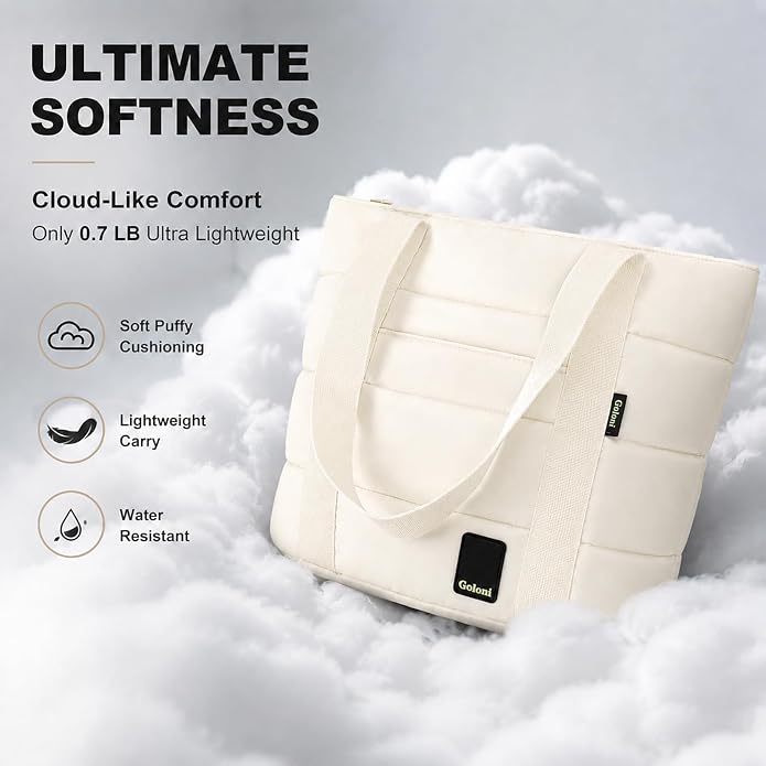 Tote Bag for Women, Lightweight Puffy Tote Bag with Compartments Handbag Fits 15.6'' Laptop for Work, Gym, Shopping - Image 5