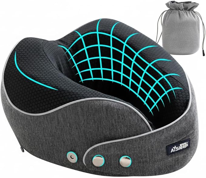 Travel Pillow, Memory Foam Neck Pillow Airplane, Travel Pillows for Airplanes, 360º Ergonomic Design Travel Neck Pillow for Travel, Car Rides, and Home, Ideal for Adults and Kids by AiSleep