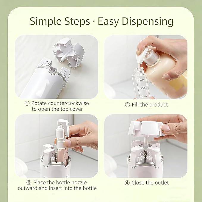 4 in 1 Travel Dispenser Set with 4 Pack 30ML Leak Proof Bottles for Toiletries, Portable Containers for Shampoo Lotion Conditioner Cream (White) - Image 5
