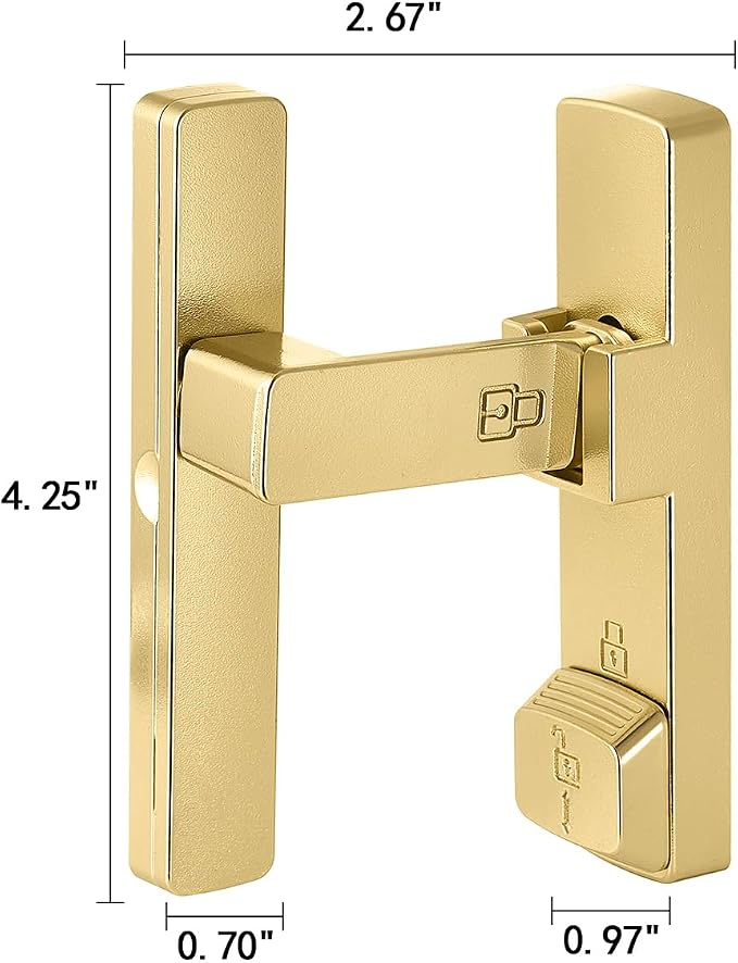 2 Packs Gold 90 Degree Barn Door Lock,Flip Gate Latches Hardware | Zinc Alloy Door Lock,Right Angle Door Lock Latch,Sliding Door Latches,for bedroom,drawer,pet enclosures,cabinet,garage,window - Image 2