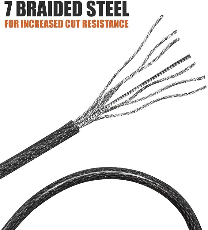 BV 2.5FT Bike Cable with Loops-5mm (3/16 Inch) Cut-Resistant Braided Steel Cable-Versatile & Weatherproof-Small Security Cable Lock, Security Chain for Padlock, Chain Lock, Wire Lock (Pair) - Image 6