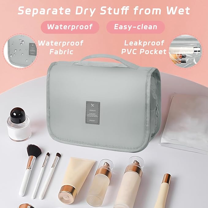 Toiletry Bag Travel Bag with Hanging Hook for Women Men,Light Grey | Waterproof Small Capacity Hanging Multifunctional Makeup Bag for Toiletries, Portable Cosmetic Bag Travel Organizer - Image 5