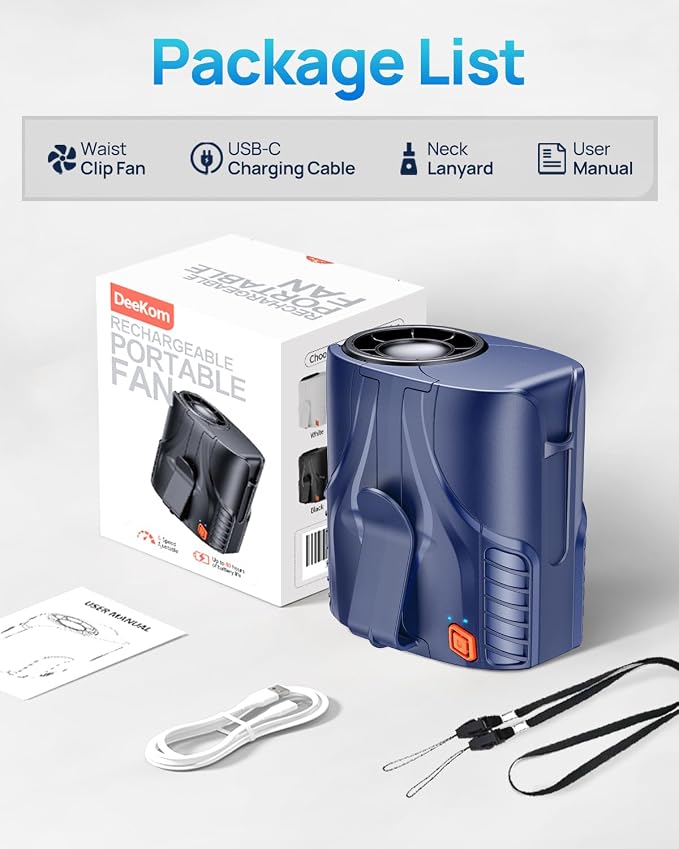 Portable Personal Waist Fan& Neck Fan, 14000RPM Brushless Motor, 40H Runtime Rechargeable, 6-Speed Quiet Operation, Clip-On Personal Body Cooling for Camping/Worksites/Outdoor - Image 9