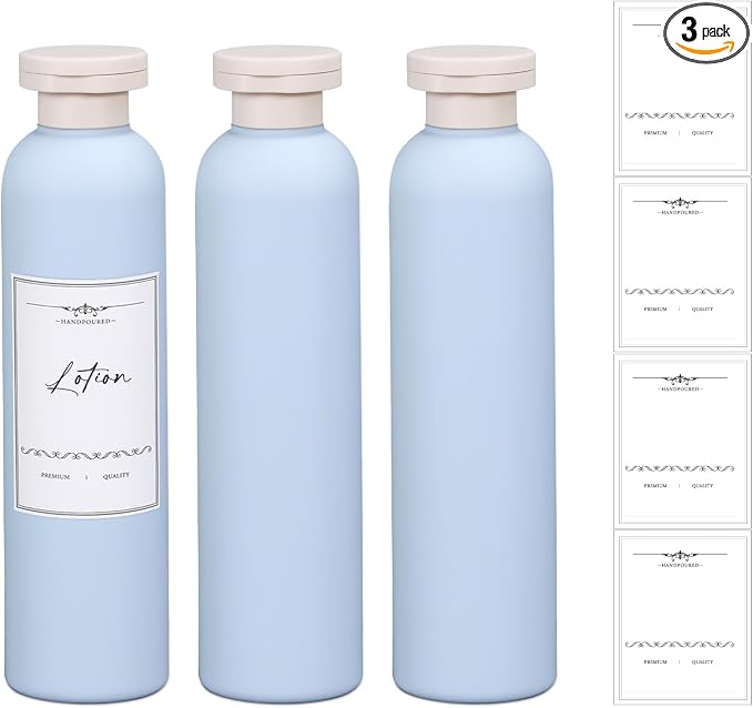 8.8oz Travel Essentials Shampoo Bottles for Toiletries,Empty Plastic Squeeze Bottles with Flip Cap for Toiletries Travel Size Shampoo and Conditioner (3 pack, bule) by UMETASS
