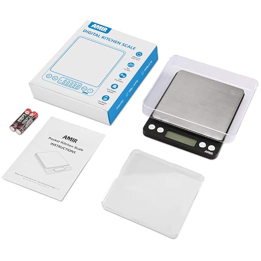 AMIR Digital Kitchen Scale, 3000g 0.01oz/0.1g Pocket Cooking Scale, Mini Food Scale, Pro Electronic Jewelry Scale with Back-Lit LCD Display, Tare & PCS Functions, Stainless Steel, Black - Image 7