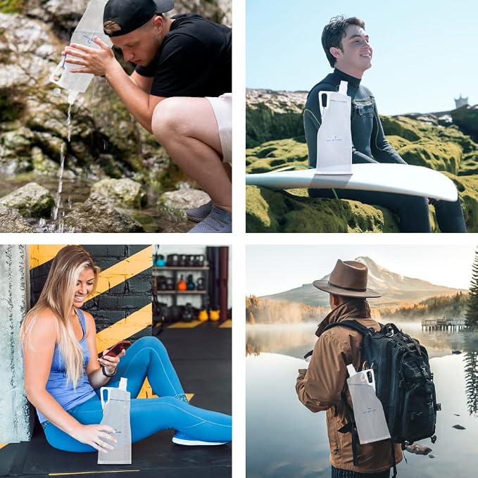 Survivor Filter Clear Collapsible Water Bottles - Travel, Hiking, Foldable, BPA-Free - 2 x - Image 8