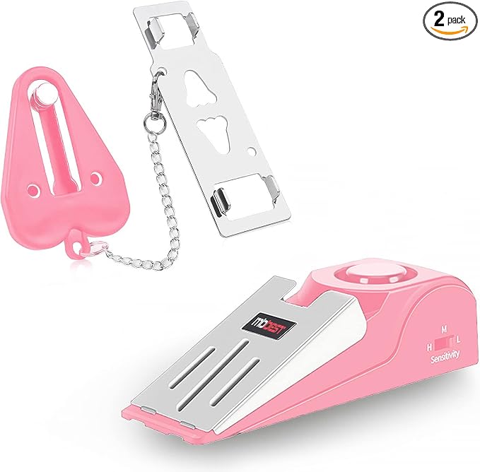 MBBEST Hotel Door Lock & Door Stop Alarm,Dual Protection Security Devices Pocket Door Stopper Self Defensey Tools for Hotel Travel Home Apartment House, Pink/Pink by MBBEST