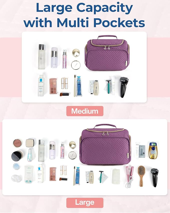 BAGSMART Travel Toiletry Bag for Women, Cosmetic Bag Makeup Bag Organizer with Handle, Travel Bag for Toiletries, Travel Accessories, Full Sized Container - Image 4