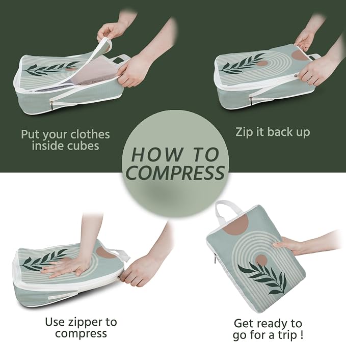 6 Pcs Compression Packing Cubes Waterproof Suitcase Travel Bag Luggage Backpack Organizer Travel Cubes for Packing-Bohemian - Image 5
