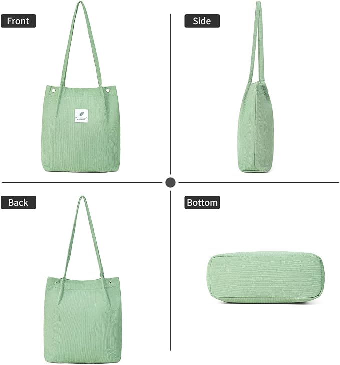 Corduroy Tote Bag for Women Crossbody Bags Lightweight Handbags Shoulder Bag with Zipper Pockets for Work Shopping - Image 5