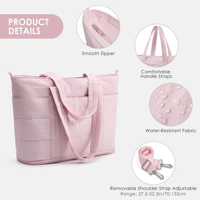 G4Free Tote Bag for Women,Puffer Work Bags with Zipper Compartments, Expandable Handbag for Travel Work Sport - Image 6