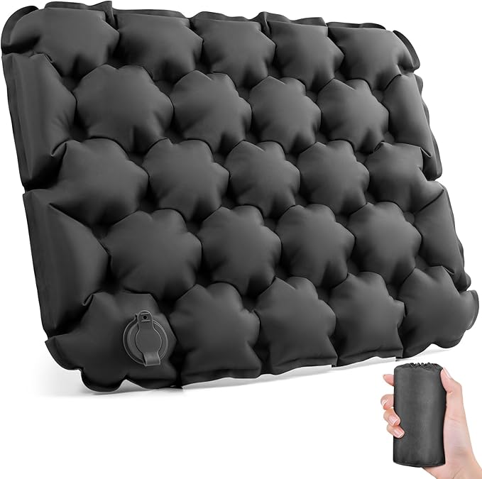 Inflatable Seat Cushion Portable Lightweight Stadium Seat Pad | Travel Air Seat Cushion for Long Flights Camping Hiking Bleacher Airplane Stadium Office (Grey) by GDREAMT