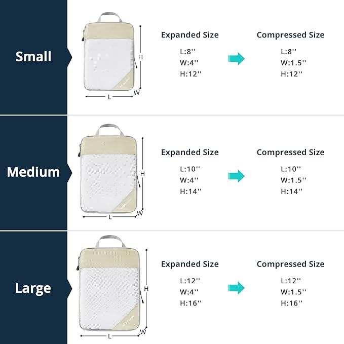 9 Set Compression Packing Cubes for Travel - Compressible, Lightweight, and Space-Saving Packing Cubes, Travel Essentials for Women, Beige - Image 3
