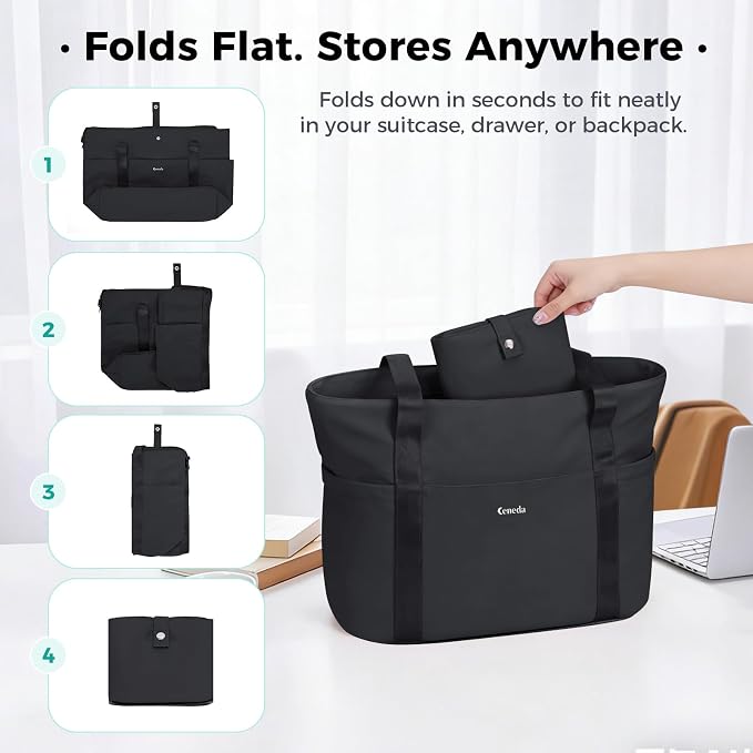 Ceneda Foldable Tote Bag for Women, Lightweight Work Bag with Dual Inner Cup Holders, Daily Handbag for Travel, Gym, Grocery | 40oz Tumbler Holder - Image 5