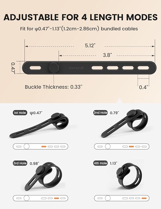 Lamicall 10 Pack Silicone Cable Ties Cord Organizer - Wire Management Wraps | Reusable, Stretchy, Skin-Friendly Rubber Charger Straps Ties, Electrical Cord Keeper for Travel, Home Office Desk Accessories - Image 5