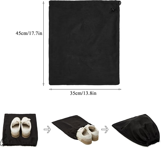 4 Pcs Travel Shoe Bags for Packing with Drawstring,17.7" x 13.8",Black | Dust Resistant,Machine Washable & Reusable Storage Pouch,Drawstring Closure,Travel Essentials for Women & Men - Image 2