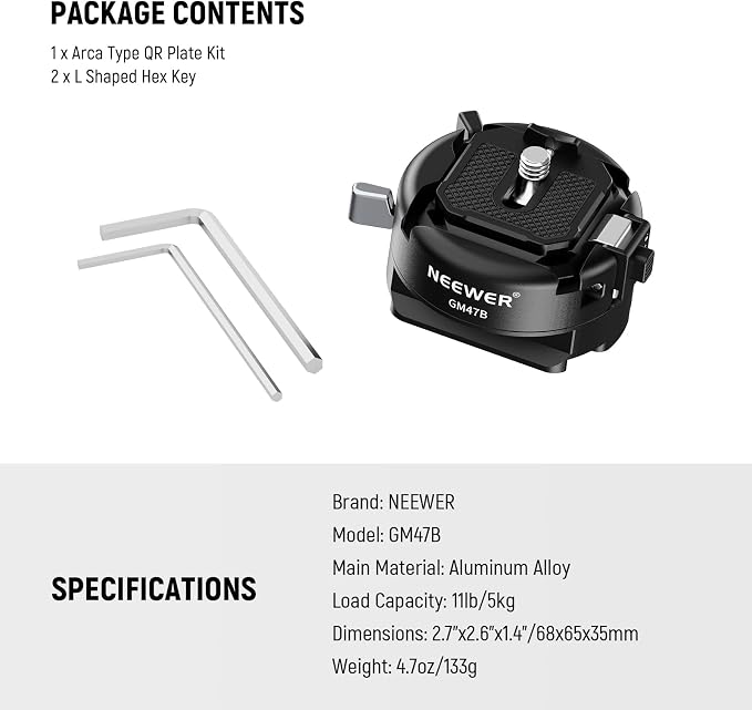 NEEWER GM47B Quick Release Plate Kit, Anti Twist Auto Lock Square QR Camera Tripod Mount Adapter & Clamp Base Compatible with DJI Ronin RS 4 Pro RS 3 RS 2 Compatible with PD - Image 8