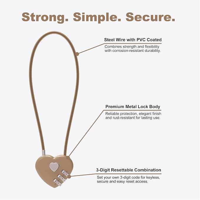 Cable Locks with Combination, Combo Lock with Cable, Small Padlock Combination, for Travel Luggage, Bag, Bike Helmet, Pet Cage, Cabinet, French Refrigerator Door, Pool Gate, Outdoor Fence - Image 4