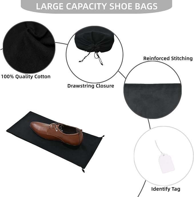 GONGKANGYUAN 4 Pack Shoe Bags for Travel Flannel Single Shoe Pouch with Drawstring for Men Women Travel Protecting Storing Shoes - Image 3