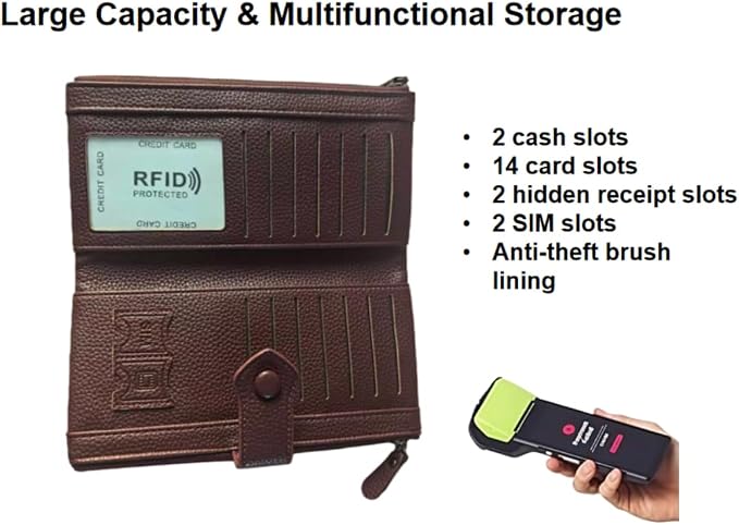 Women Slim Wallet Rfid Blocking With Passport And Credit Cards Holder Purse For Minimalist Soft Leather Zipper Monederos (wine red) - Image 4