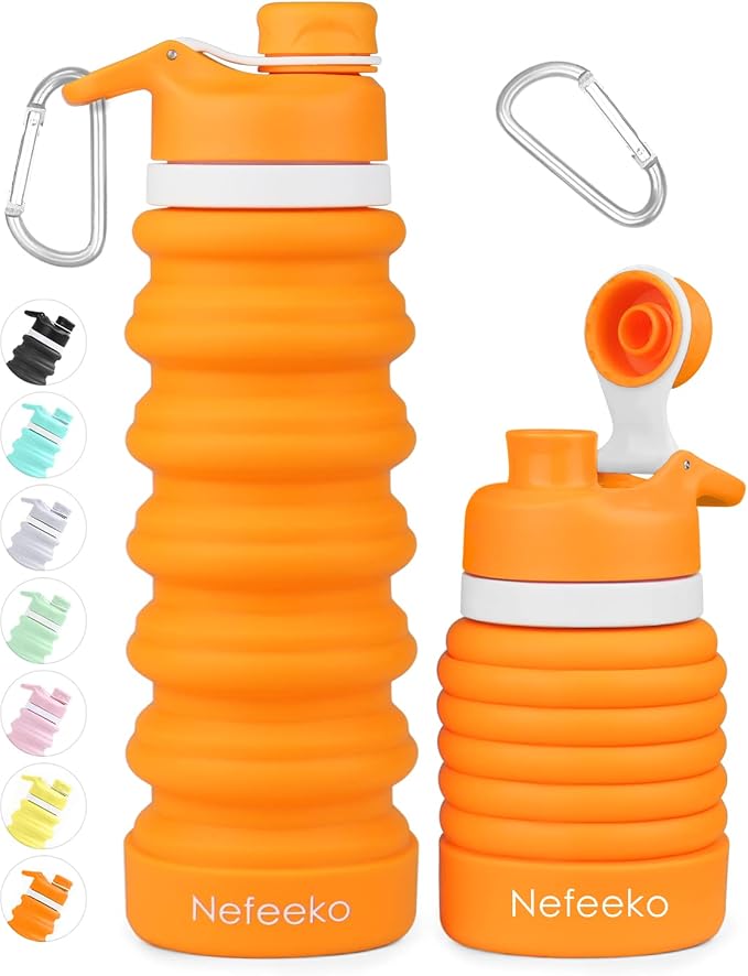 Nefeeko Collapsible Water Bottle, 26oz Silicone Foldable Water Bottles | Leakproof BPA Free Travel Water Bottles with Carabiner,Portable Sport Water Bottles for Camping,Hiking Outdoor Indoor Sport by Nefeeko