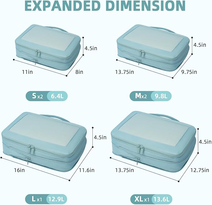 BAGAIL 4 Set/6 Set/8 Set Compression Packing Cubes Travel Accessories Expandable Packing Organizers (Square Mesh, 06-Dusty Blue) - Image 2