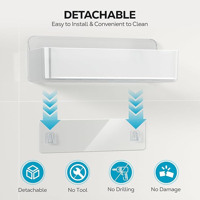 Nieifi Adhesive Shower Shelves, Clear, 5 Pieces | Rustproof ABS, Large Capacity, Removable Design, Easy-Clean, No Drilling Shower Organizer for Bathroom Storage & Home Decor - Image 5