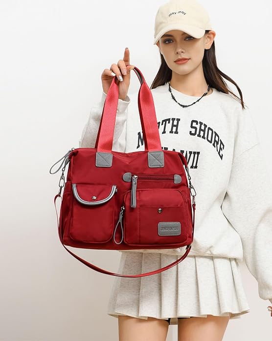 Tote Bag for Women,Multi Pockets Shoulder Handbag,Nurse Bag for Work,Large Cross body Purse,Fashion Nylon Top Handle Satchel - Image 2