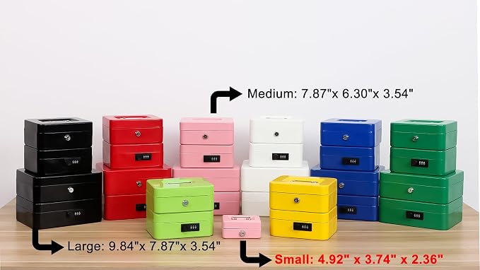 xydled Locking Steel Mini Cash Box with Removable Coin Tray and Key Lock for Kids, 4.92" x 3.74" x 2.36",Pink | Steel Cash Box with Key Lock, Removable Tray & Carry Handle, for Office, Retail, Home, and Money Storage, 4.9" x 3.7" x 2.4" - Image 7