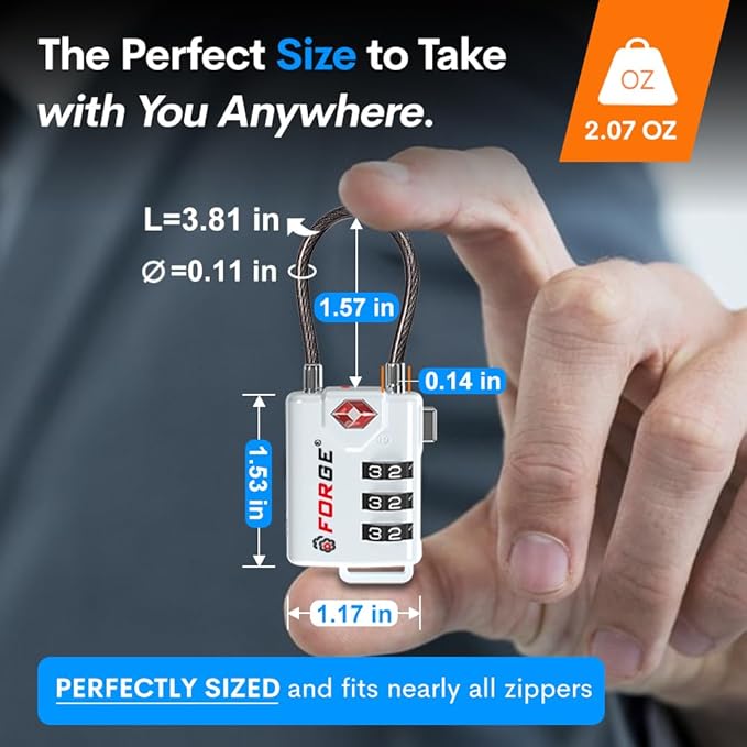 TSA Approved Cable Luggage Locks, Re-settable Combination with Alloy Body (White 4 Locks) - Image 5