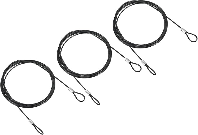 PATIKIL 6.5Ft Safety Cable Lock, 3 Pack Stainless Steel 2mm Dia Security Wire Rope with Double Loop for Stage Lighting Luggage Lock Black by PATIKIL
