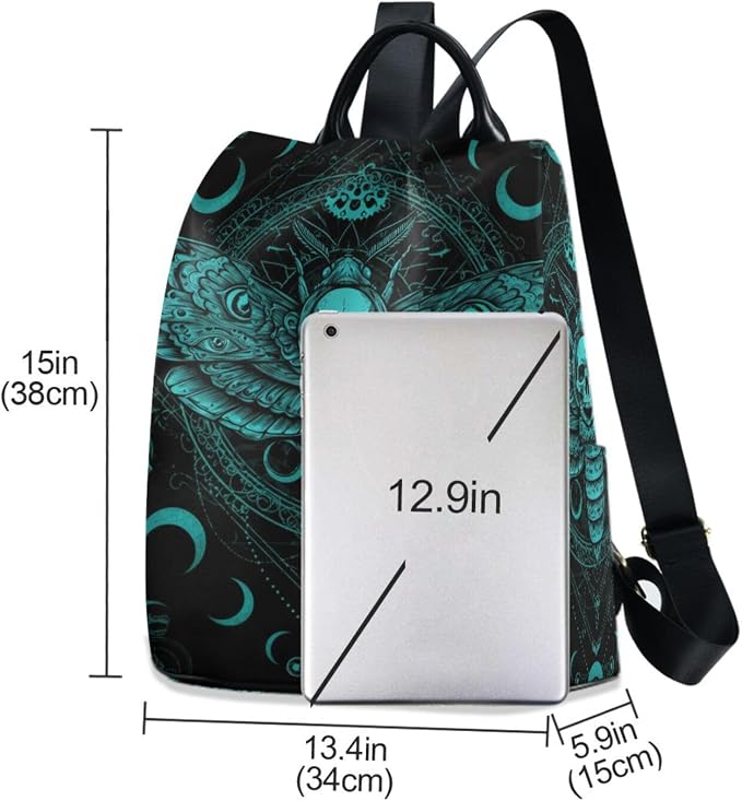 Anti Theft Backpack Butterfly Skull Blue Boho Mandala Women Large Fashion Travel Shoulder Bag Purse Rucksack Lightweight - Image 3