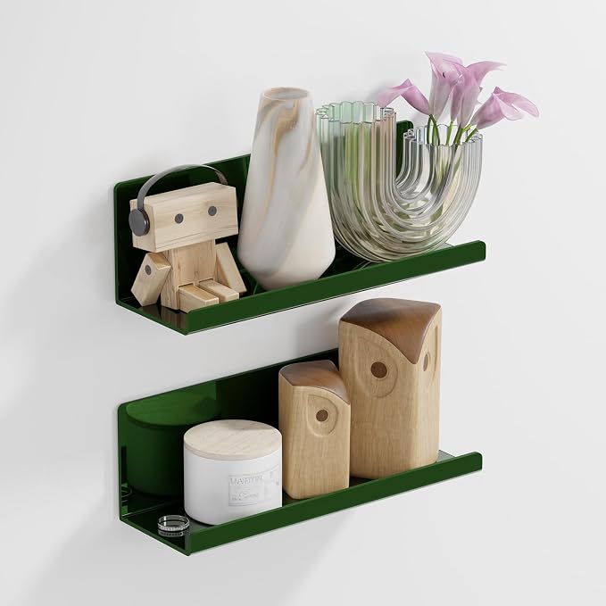 PAVSTINE Adhesive Floating Shelves for Wall No Drilling, 12 Inch Acrylic Self Adhesive Shelves, Stick on Shelves, Dorm Wall Shelf, for Bathroom, Kitchen, Bedroom, Office, Gaming Room, Green by PAVSTINE