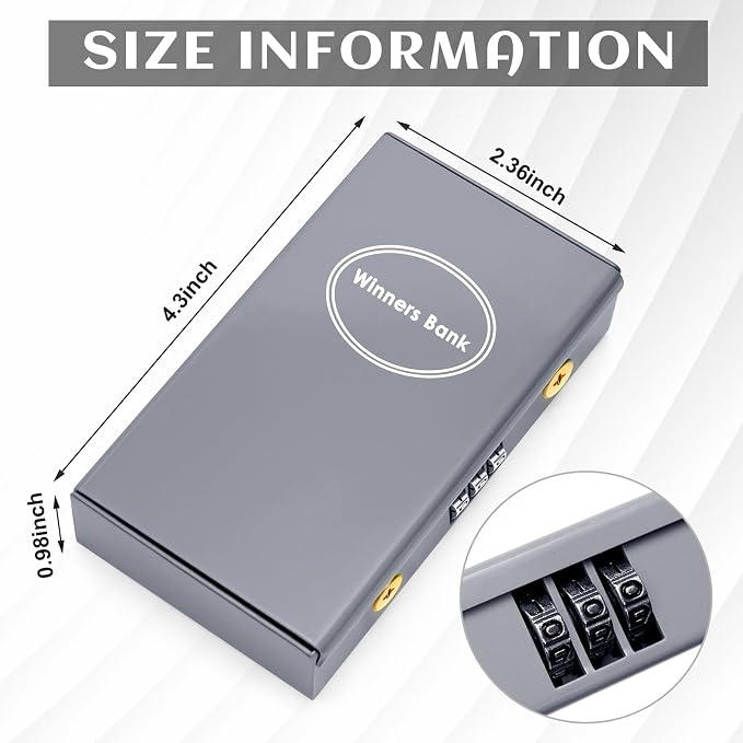 Reallnaive 1 Pack Metal Box for Gamblers Pocket Sized Winner Bank Casino Cash Box with 2 Keys Portable Casino Money Safe strongbox for Cash Saving Go Home Money Gifts(Silver,Coded) - Image 2
