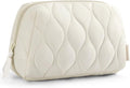 BAGSMART Makeup Bag, Travel Cosmetic Bag, Puffy Padded Make Up Bag for Women, Makeup Organizer Case, Wide-open Pouch Purse, Travel Essentials, Toiletries Accessories Brushes, Beige by BAGSMART
