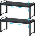 X-cosrack 25.5 Inches 2 Pack Expandable Cabinet Shelves, Stackable Shelf Organizer for Kitchen Cabinet Countertop Storage, Adjustable Counter Cupboard Pantry Organizer Shelf Rack Stand Riser, Black by X-cosrack