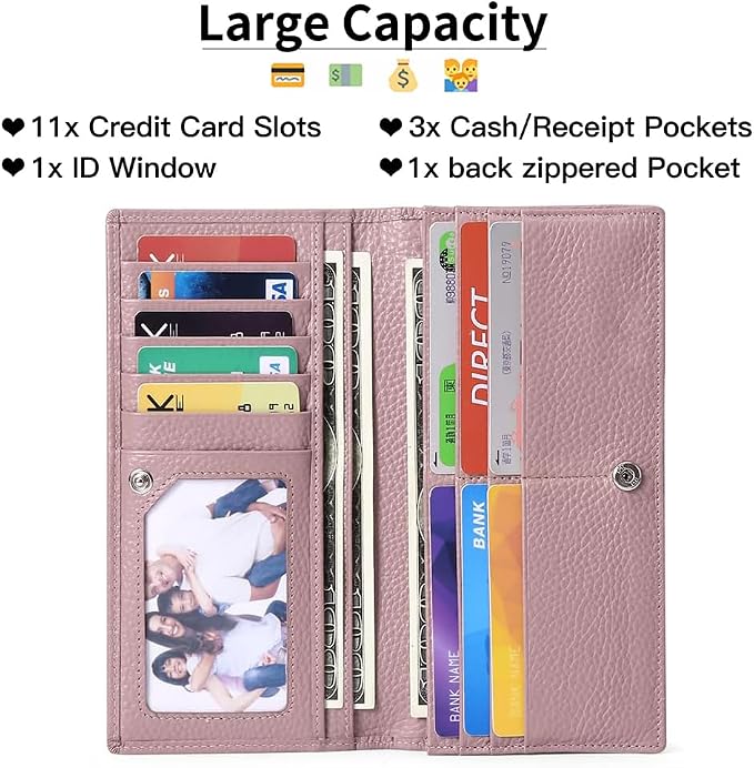 GOIACII Wallets for Women RFID Blocking Ultra Slim Leather Credit Card Holder Clutch - Image 2