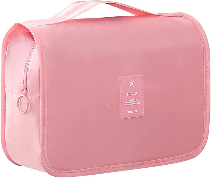 Hanging Travel Toiletry Bag for Women, Water-resistant Makeup Bag Cosmetic Organizer for Traveling Accessories Toiletries (Pink) by IMCUZUR